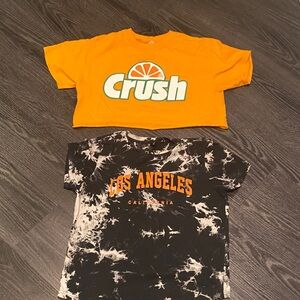 SHEIN Orange and Black Graphic Short Sleeve Tees